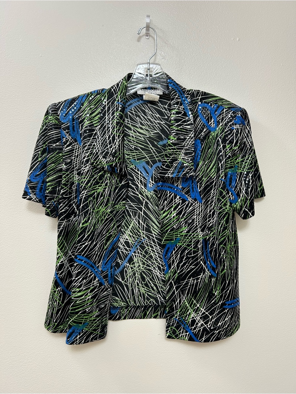 Vintage Miss Dorby Abstract Scribble Open-Front Blouse Topper Size 8P